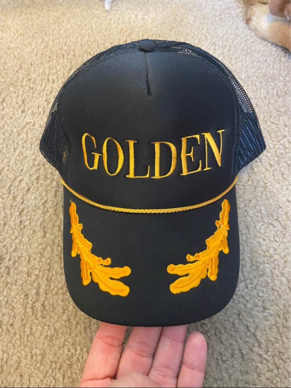 Lauriebelle Boutique GOLDEN Embroidered Black & Gold Trucker Cap
